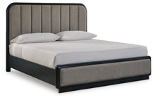 Load image into Gallery viewer, Rowanbeck California King Upholstered Panel Bed with Mirrored Dresser