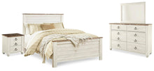 Load image into Gallery viewer, Willowton Queen Panel Bed with Mirrored Dresser and Nightstand