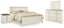 Load image into Gallery viewer, Willowton King Panel Bed with Mirrored Dresser and Nightstand