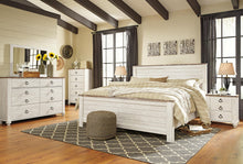 Load image into Gallery viewer, Willowton King Panel Bed with Mirrored Dresser and Nightstand