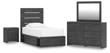 Load image into Gallery viewer, Hollivern Twin Panel Storage Bed, Dresser, Mirror and Nightstand