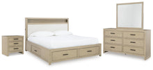 Load image into Gallery viewer, Calmoro Queen Bookcase Bed with Mirrored Dresser and Nightstand