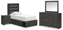 Load image into Gallery viewer, Hollivern Twin Panel Bed with Storage, Dresser, Mirror and Nightstand