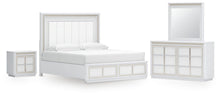 Load image into Gallery viewer, Chalanna King Upholstered Storage Bed, Dresser, Mirror and Nightstand