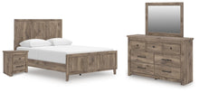 Load image into Gallery viewer, Rusticott Queen Panel Bed with Mirrored Dresser and Nightstand