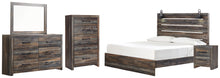 Load image into Gallery viewer, Drystan King Panel Bed with Mirrored Dresser, Chest and Nightstand
