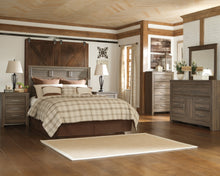 Load image into Gallery viewer, Juararo Queen Panel Headboard Bed with Mirrored Dresser, Chest and Nightstand
