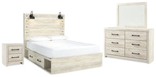 Load image into Gallery viewer, Cambeck Queen Panel Bed with 2 Storage Drawers with Mirrored Dresser and Nightstand
