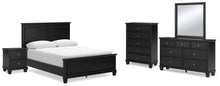 Load image into Gallery viewer, Lanolee Queen Panel Bed with Mirrored Dresser, Chest and Nightstand

