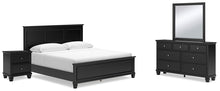 Load image into Gallery viewer, Lanolee King Panel Bed with Mirrored Dresser and Nightstand
