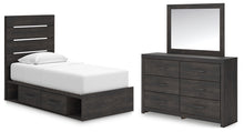 Load image into Gallery viewer, Hollivern Twin Panel Bed with Storage with Mirrored Dresser
