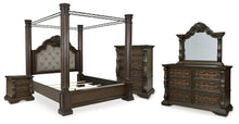 Load image into Gallery viewer, Maylee King Canopy Bed with Mirrored Dresser, Chest and Nightstand
