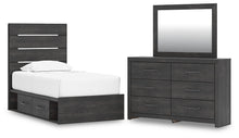Load image into Gallery viewer, Hollivern Twin Panel Storage Bed with Mirrored Dresser
