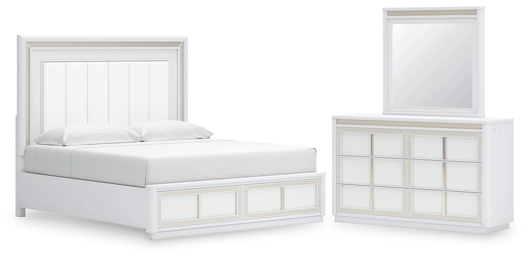 Chalanna King Upholstered Storage Bed with Mirrored Dresser