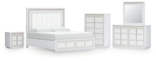 Load image into Gallery viewer, Chalanna King Upholstered Storage Bed with Mirrored Dresser, Chest and Nightstand
