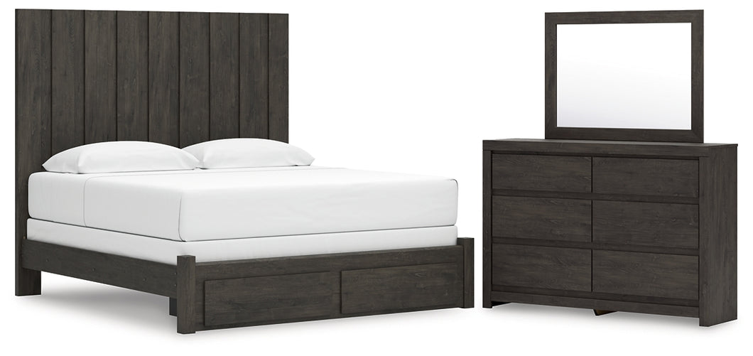 Fraluna King Panel Storage Bed with Mirrored Dresser