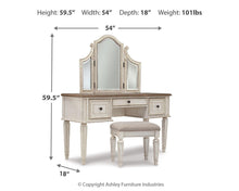 Load image into Gallery viewer, Realyn Vanity/Mirror/Stool (3/CN)
