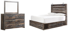 Load image into Gallery viewer, Drystan Queen Panel Bed with 4 Storage Drawers with Mirrored Dresser
