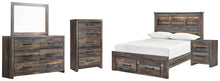 Load image into Gallery viewer, Drystan Full Bookcase Bed with 2 Storage Drawers, Dresser, Mirror, Chest and Nightstand
