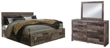 Load image into Gallery viewer, Derekson King Panel Bed with 4 Storage Drawers with Mirrored Dresser
