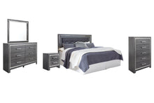 Load image into Gallery viewer, Lodanna King/California King Upholstered Panel Headboard Bed with Mirrored Dresser, Chest and Nightstand
