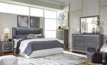 Load image into Gallery viewer, Lodanna King/California King Upholstered Panel Headboard Bed with Mirrored Dresser
