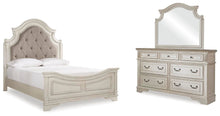Load image into Gallery viewer, Realyn Queen Upholstered Panel Bed with Mirrored Dresser
