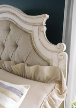Load image into Gallery viewer, Realyn Queen Upholstered Panel Bed with Mirrored Dresser
