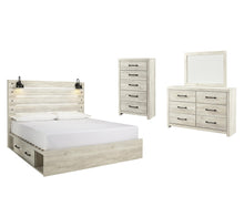 Load image into Gallery viewer, Cambeck King Panel Bed with 2 Storage Drawers with Mirrored Dresser, Chest and Nightstand
