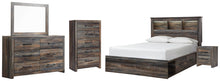 Load image into Gallery viewer, Drystan Queen Bookcase Bed with 2 Storage Drawers, Dresser, Mirror, Chest and Nightstand
