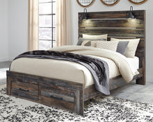 Load image into Gallery viewer, Drystan Queen Panel Bed with 2 Storage Drawers with Mirrored Dresser
