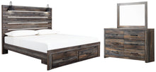 Load image into Gallery viewer, Drystan King Panel Bed with Storage with Mirrored Dresser
