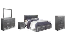 Load image into Gallery viewer, Lodanna King Panel Bed with 2 Storage Drawers with Mirrored Dresser, Chest and Nightstand
