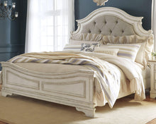 Load image into Gallery viewer, Realyn California King Upholstered Panel Bed with Mirrored Dresser
