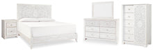 Load image into Gallery viewer, Paxberry King Panel Bed with Mirrored Dresser, Chest and Nightstand
