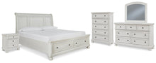 Load image into Gallery viewer, Robbinsdale King Sleigh Bed with Storage with Mirrored Dresser, Chest and Nightstand
