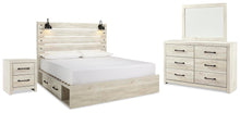 Load image into Gallery viewer, Cambeck King Panel Bed with 2 Storage Drawers with Mirrored Dresser and Nightstand
