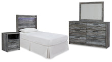 Load image into Gallery viewer, Baystorm Twin Panel Headboard with Mirrored Dresser and Nightstand
