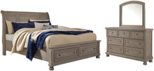 Load image into Gallery viewer, Lettner Queen Sleigh Bed with 2 Storage Drawers with Mirrored Dresser
