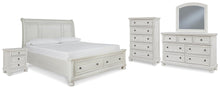 Load image into Gallery viewer, Robbinsdale Queen Sleigh Bed with Storage with Mirrored Dresser, Chest and Nightstand
