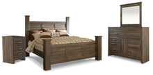 Load image into Gallery viewer, Juararo King Poster Bed with Mirrored Dresser and Nightstand
