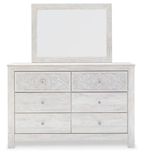 Load image into Gallery viewer, Paxberry King Panel Bed with Mirrored Dresser
