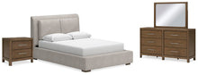 Load image into Gallery viewer, Cabalynn Queen Upholstered Bed with Mirrored Dresser and Nightstand
