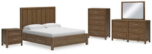 Load image into Gallery viewer, Cabalynn California King Panel Bed with Storage with Mirrored Dresser, Chest and Nightstand

