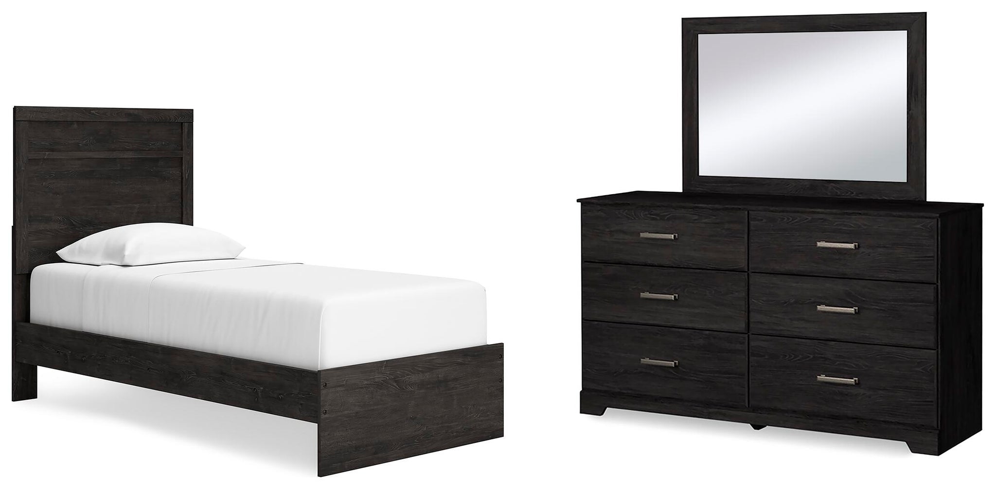 Load image into Gallery viewer, Belachime Twin Panel Bed with Mirrored Dresser