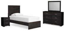 Load image into Gallery viewer, Belachime Twin Panel Bed with Mirrored Dresser and Nightstand

