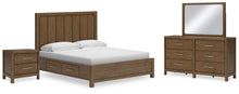 Load image into Gallery viewer, Cabalynn King Panel Bed with Storage with Mirrored Dresser and Nightstand

