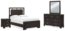 Load image into Gallery viewer, Covetown Full Panel Bed with Mirrored Dresser and Nightstand
