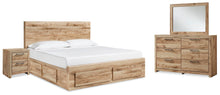 Load image into Gallery viewer, Hyanna Queen Panel Storage Bed with 1 Under Bed Storage Drawer, Dresser, Mirror and Nightstand
