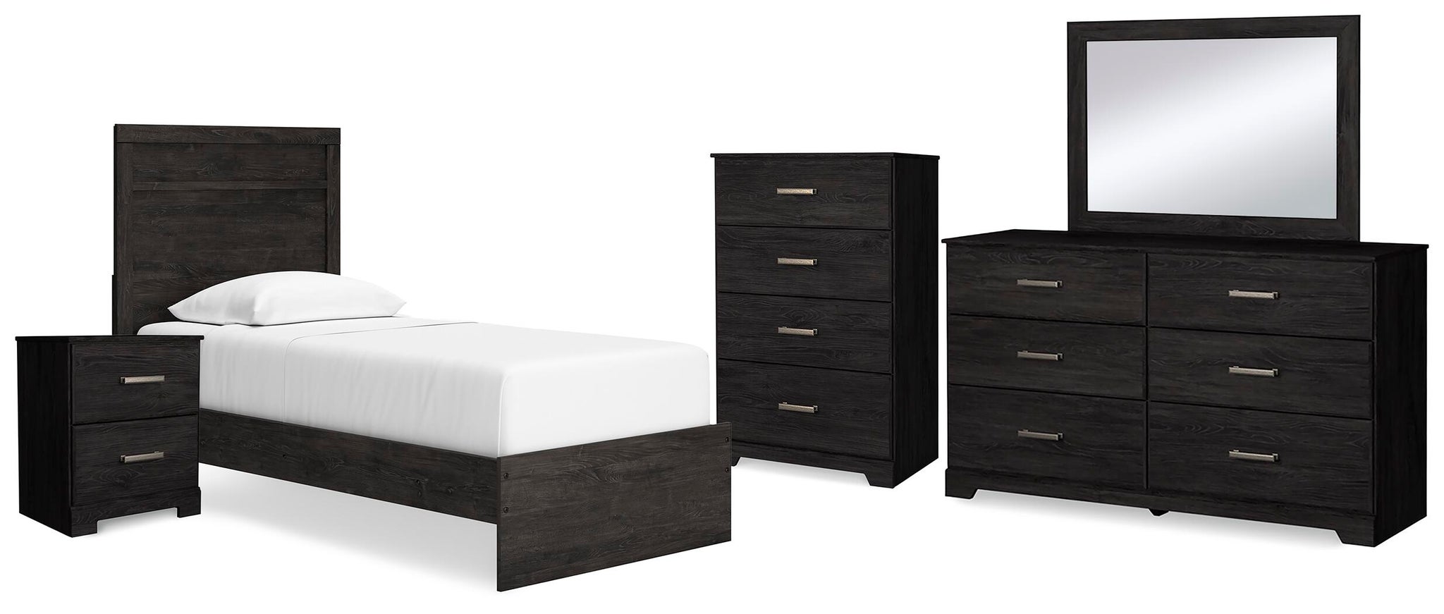 Load image into Gallery viewer, Belachime Twin Panel Bed with Mirrored Dresser, Chest and Nightstand